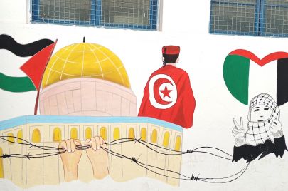 كتابات على جدران في تونس نصرة لغزة ودعمًا للشعب الفلسطيني
