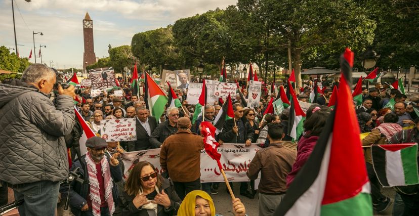 مسيرة في تونس نصرة للقضية الفلسطينية الإعلان العالمي لحقوق الإنسان